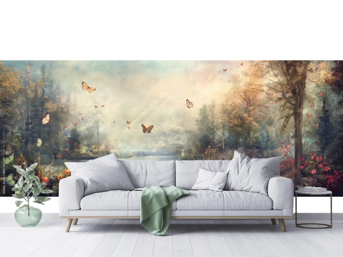 Mural Bosque Encantado con Mariposas — Fotomural Decorativo Personalizable