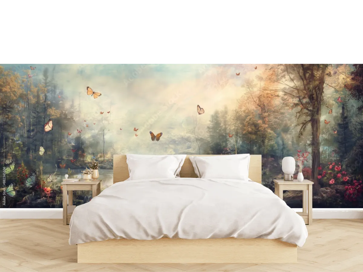 Mural Bosque Encantado con Mariposas — Fotomural Decorativo Personalizable