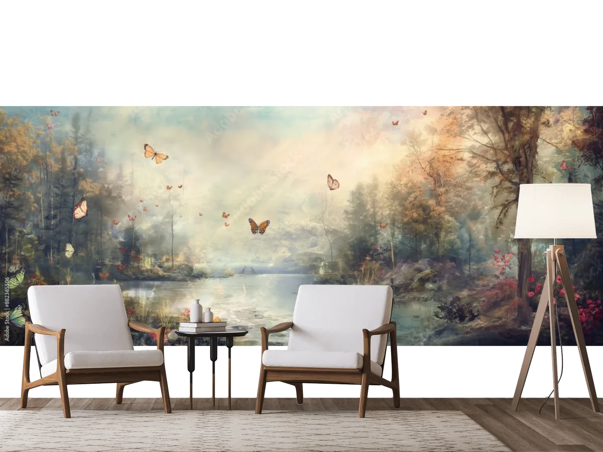 Mural Bosque Encantado con Mariposas — Fotomural Decorativo Personalizable