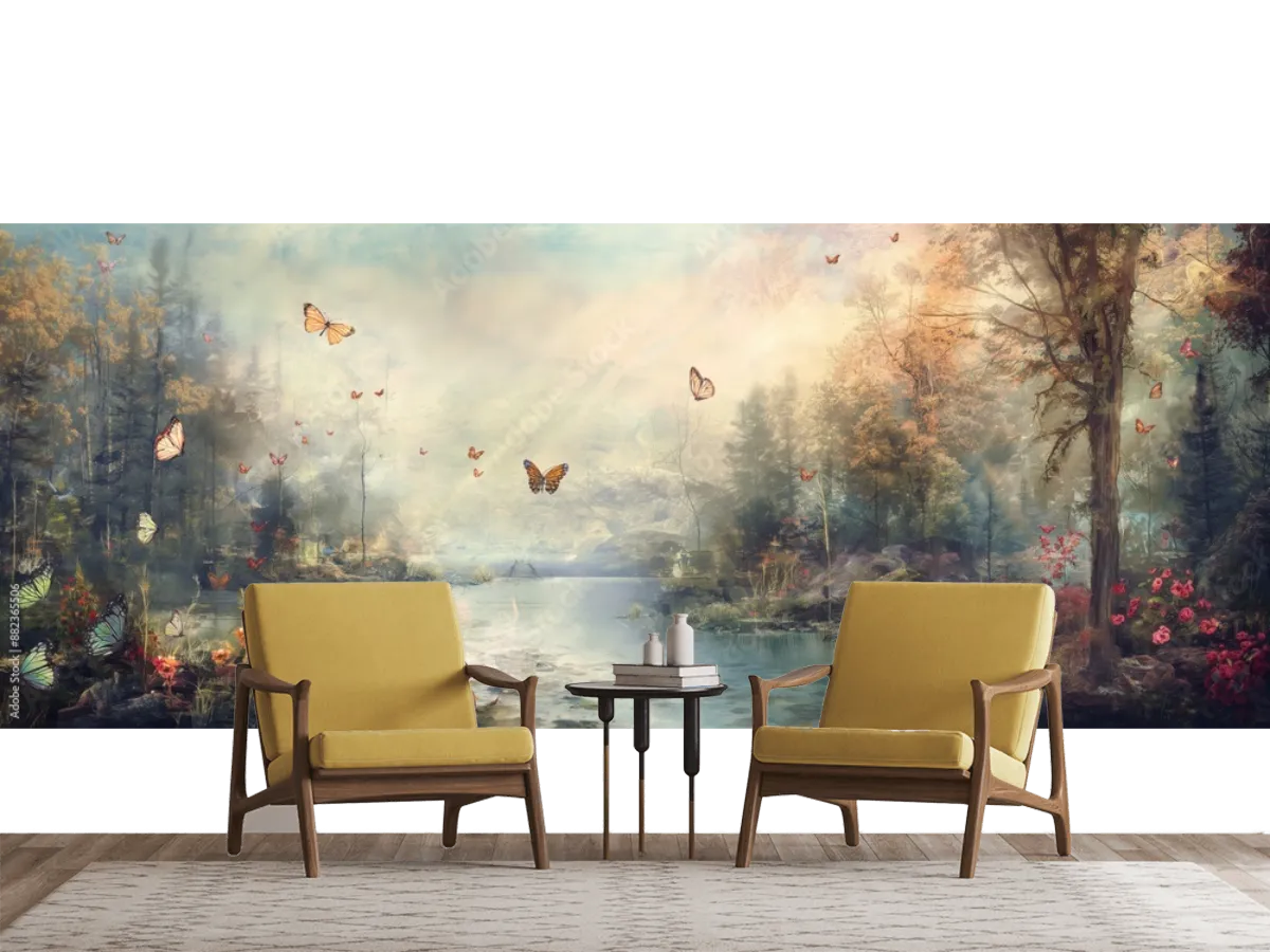Mural Bosque Encantado con Mariposas — Fotomural Decorativo Personalizable