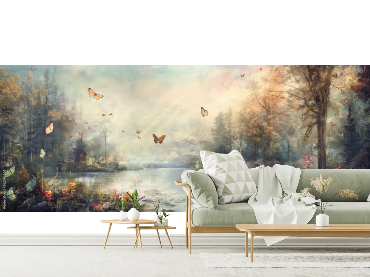 Mural Bosque Encantado con Mariposas — Fotomural Decorativo Personalizable
