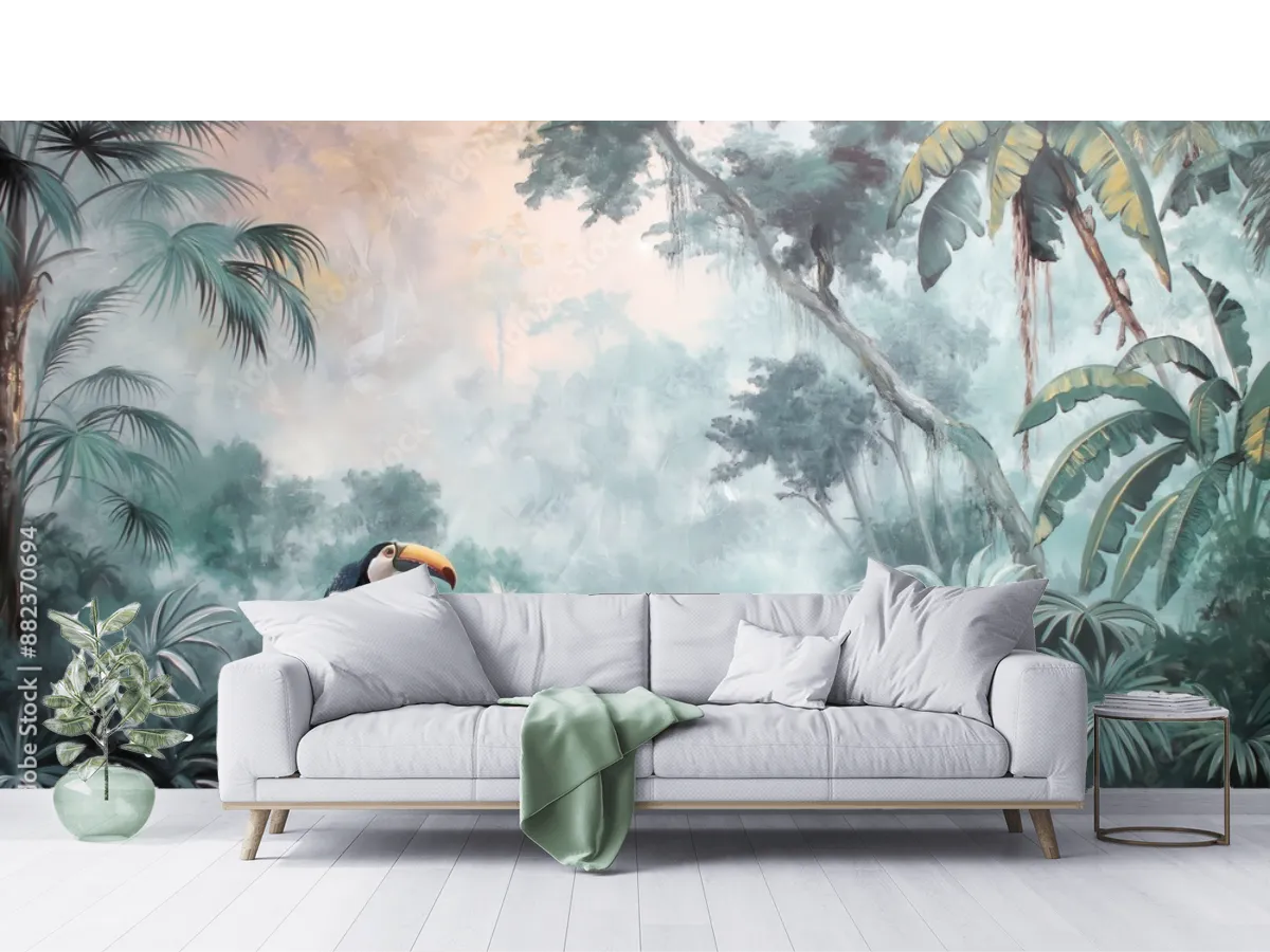 Mural Tropical Tukanes en Selva para sala o recámara – Vinil, Papel Tapiz y más