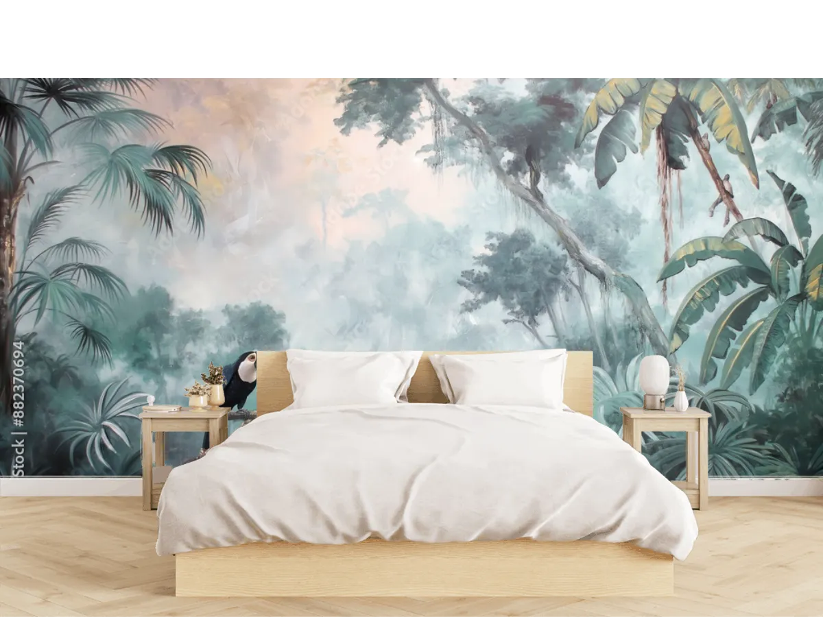 Mural Tropical Tukanes en Selva para sala o recámara – Vinil, Papel Tapiz y más