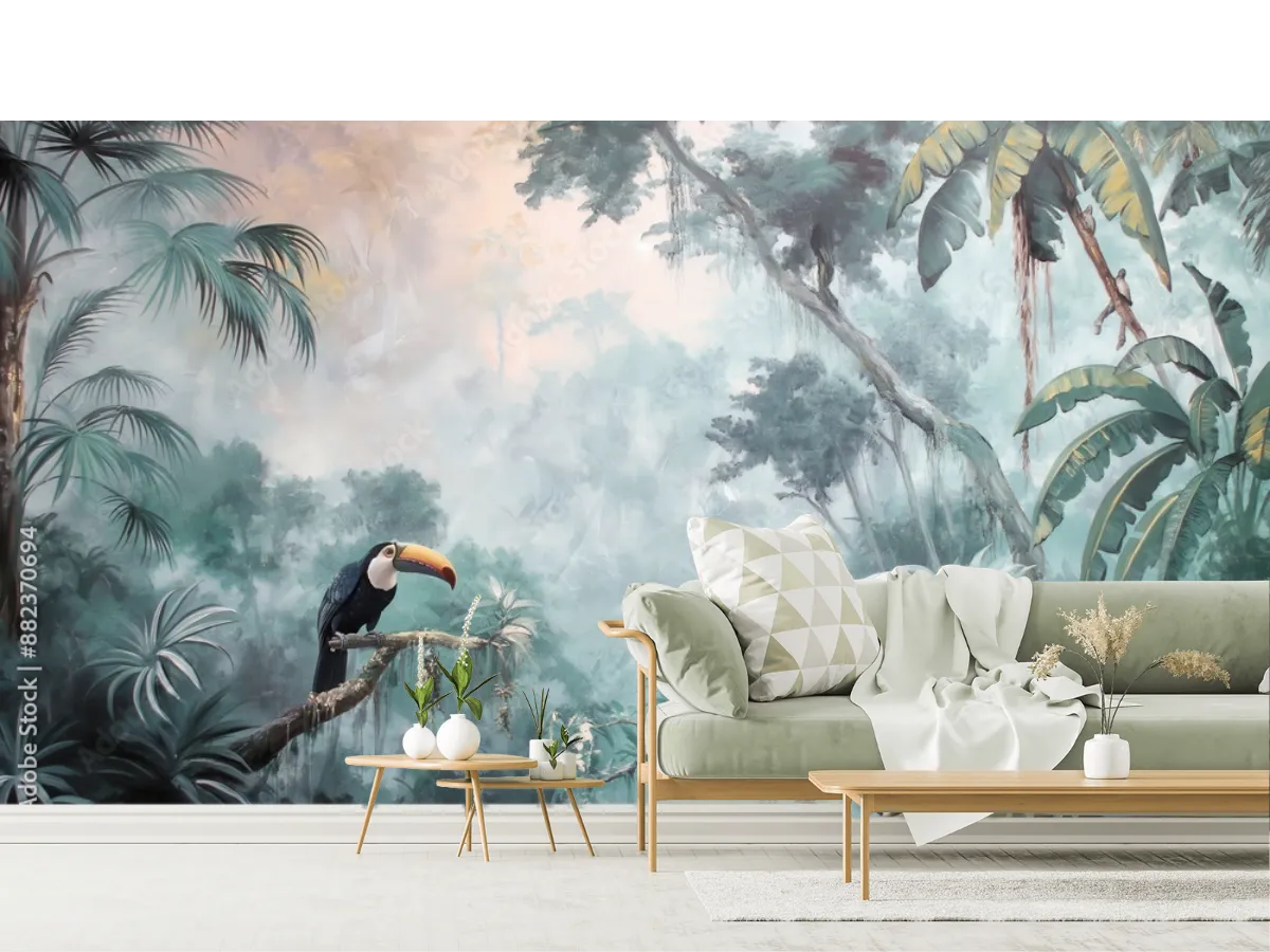 Mural Tropical Tukanes en Selva para sala o recámara – Vinil, Papel Tapiz y más