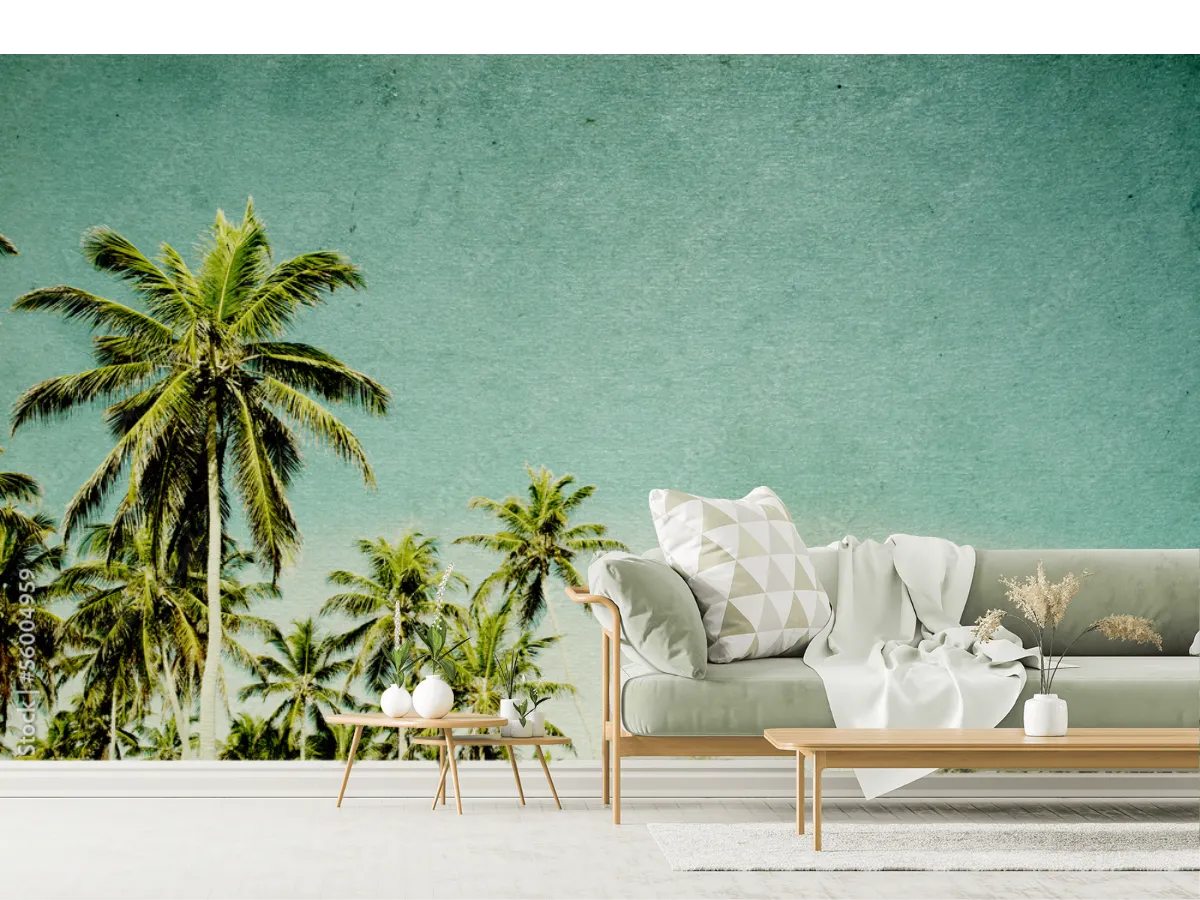 Mural Palmar Tropical Vintage para Sala o Recámara – Vinil Arquitectónico o Papel Tapiz