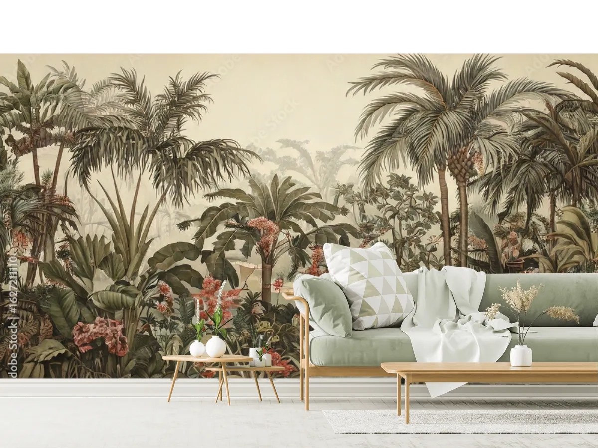 Mural Trópico Onírico para Decoración de Sala en Vinil o Tapiz