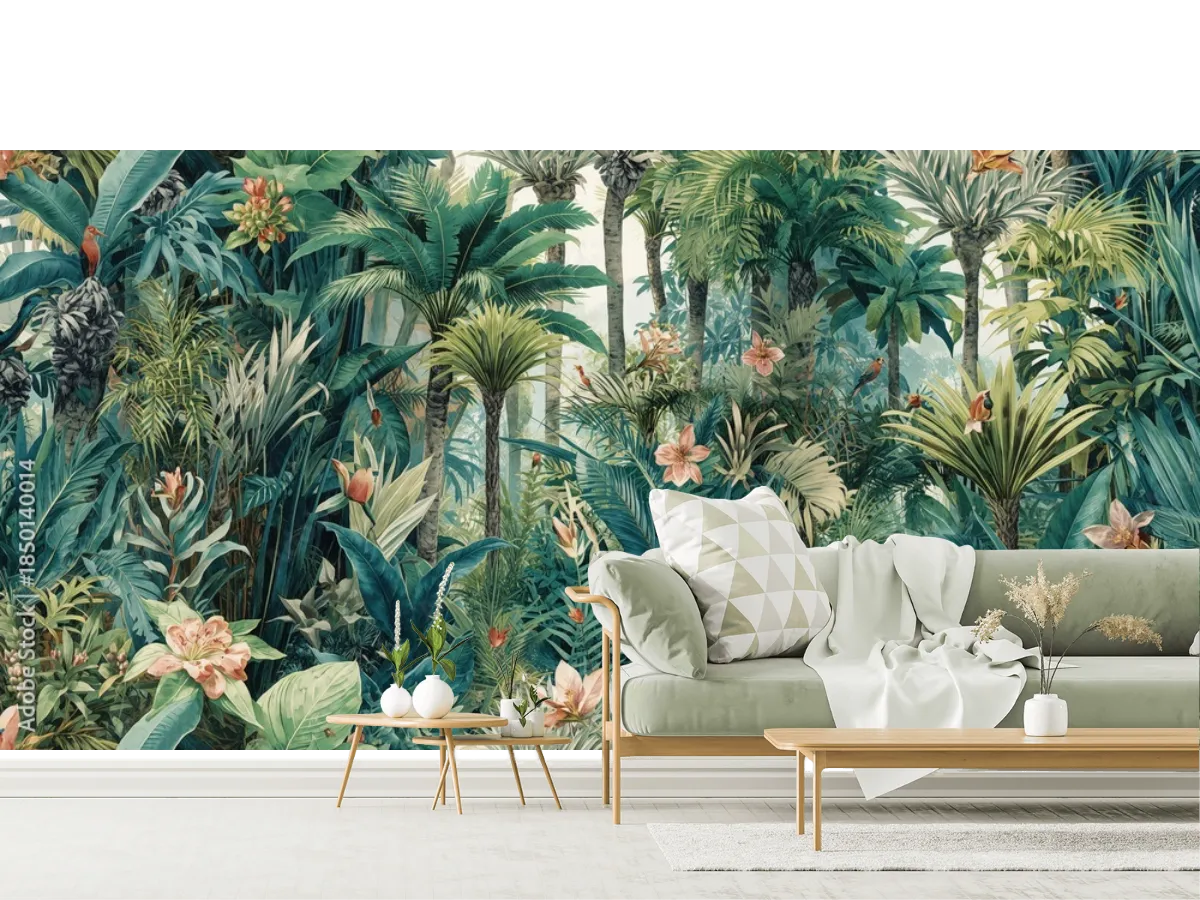 Mural Selvático Esplendor Tropical Vinil Arquitectónico o Tapiz Decorativo