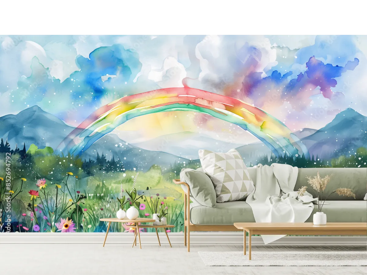 Mural Modelo Arcoiris de Ensueño para sala, vinil arquitectónico, papel tapiz