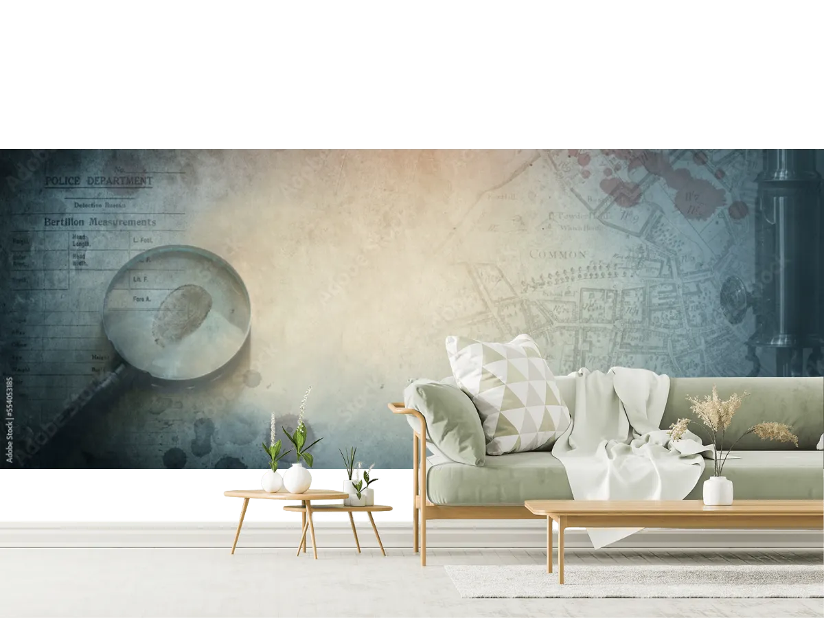 Mural Detective Clásico Vintage para Pared Sala o Estudio - Vinil, Papel Tapiz o Superficies Rugosas
