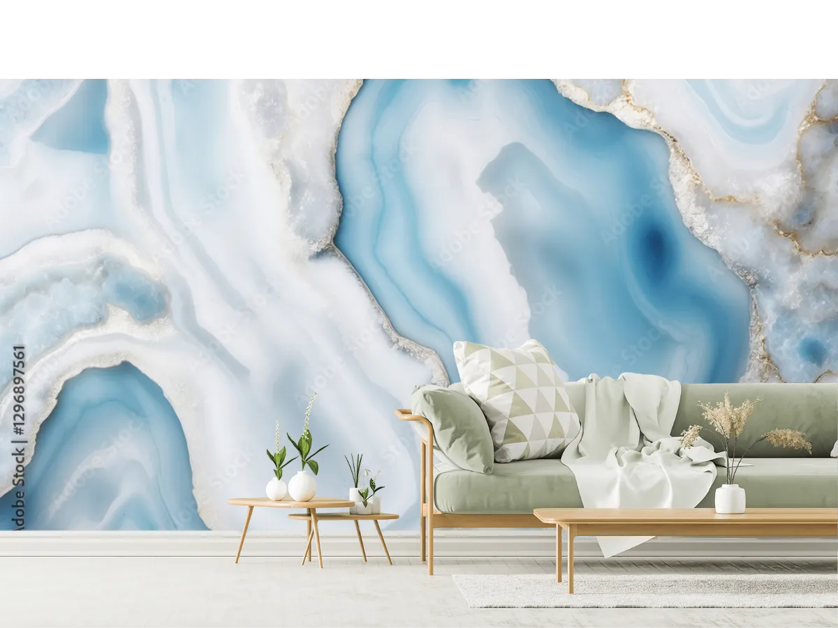 Mural Agata Azul Modelo Serenidad para Decoración de Sala en Vinil Arquitectónico