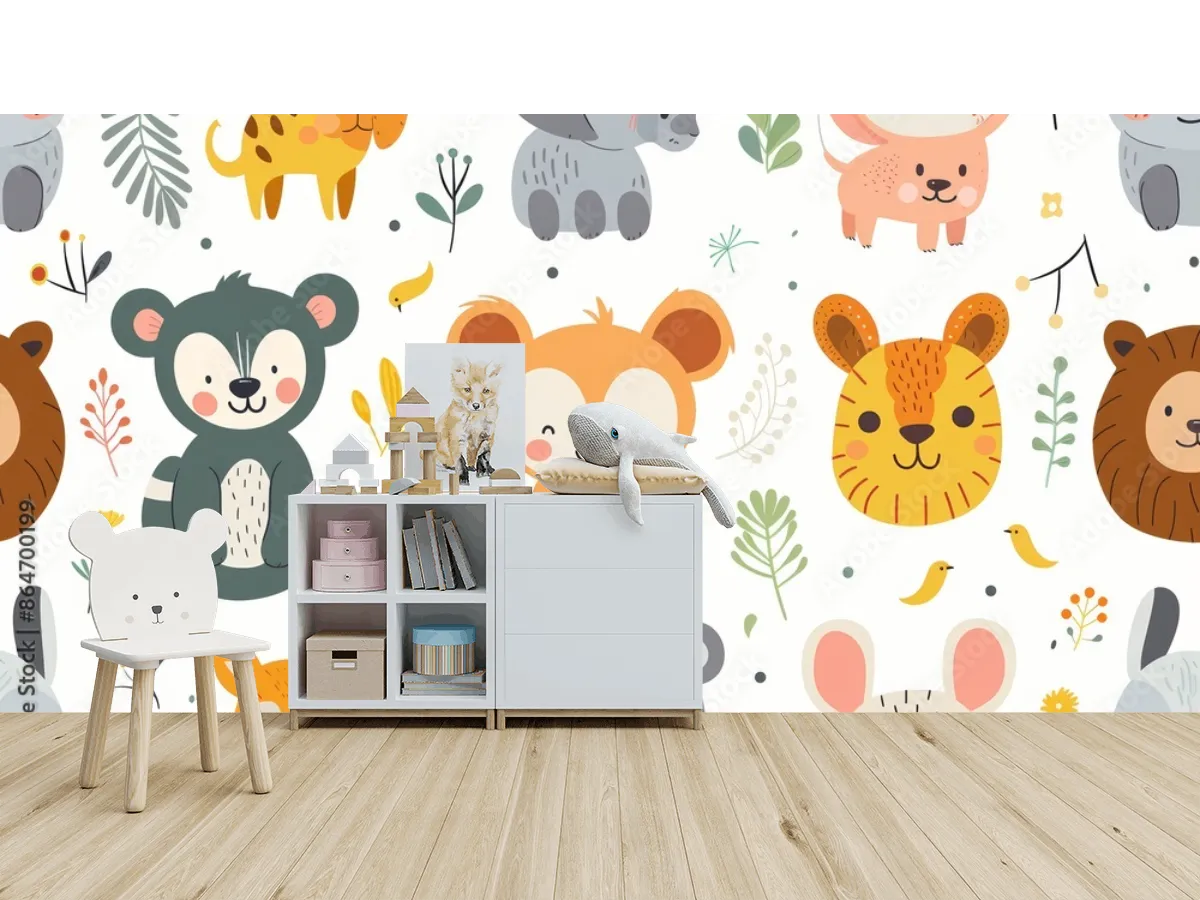 Mural Infantil Animales Bosque Modelo Sonrisas, Vinil/Papel Tapiz Decorativo