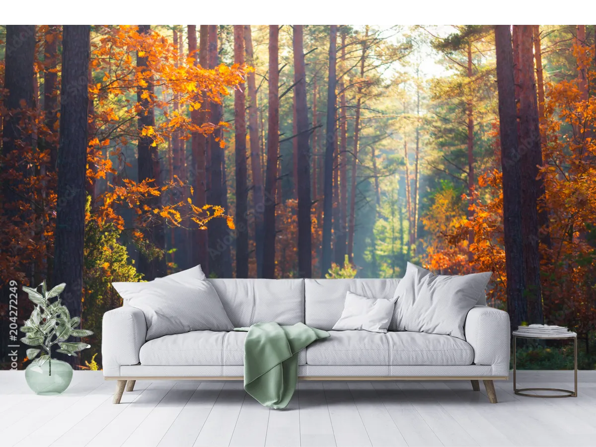 Mural Bosque Místico de Otoño para Decoración de Sala | Vinil Arquitectónico y Papeles Tapiz