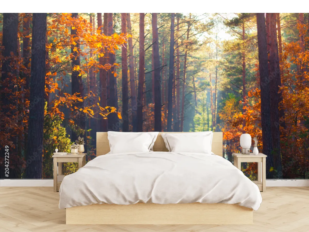 Mural Bosque Místico de Otoño para Decoración de Sala | Vinil Arquitectónico y Papeles Tapiz