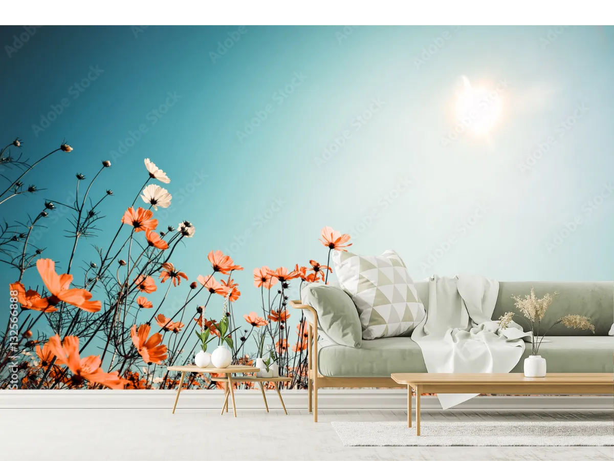 Mural Amanecer Floral en Vinil o Tapiz | Fotomural decorativo para sala y recámara
