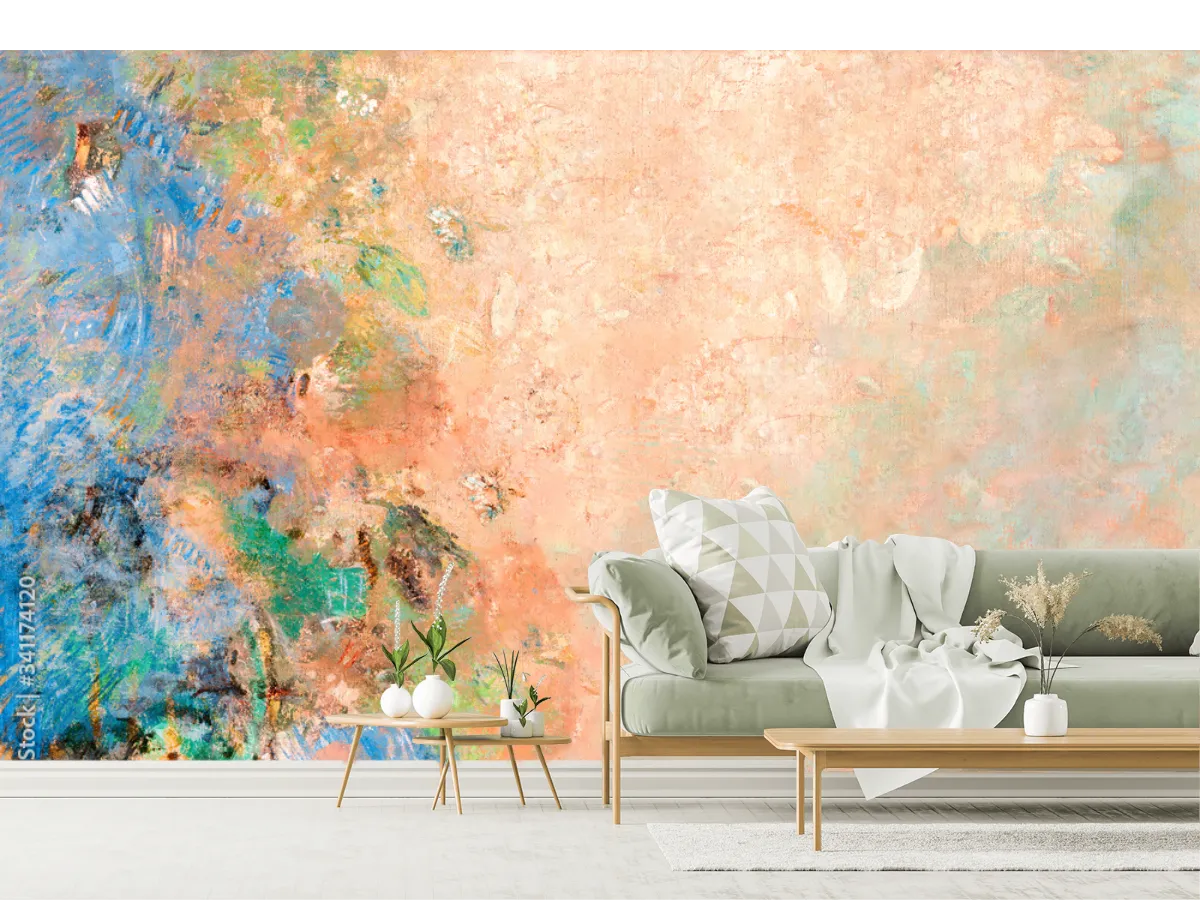Peach floral wall textured background