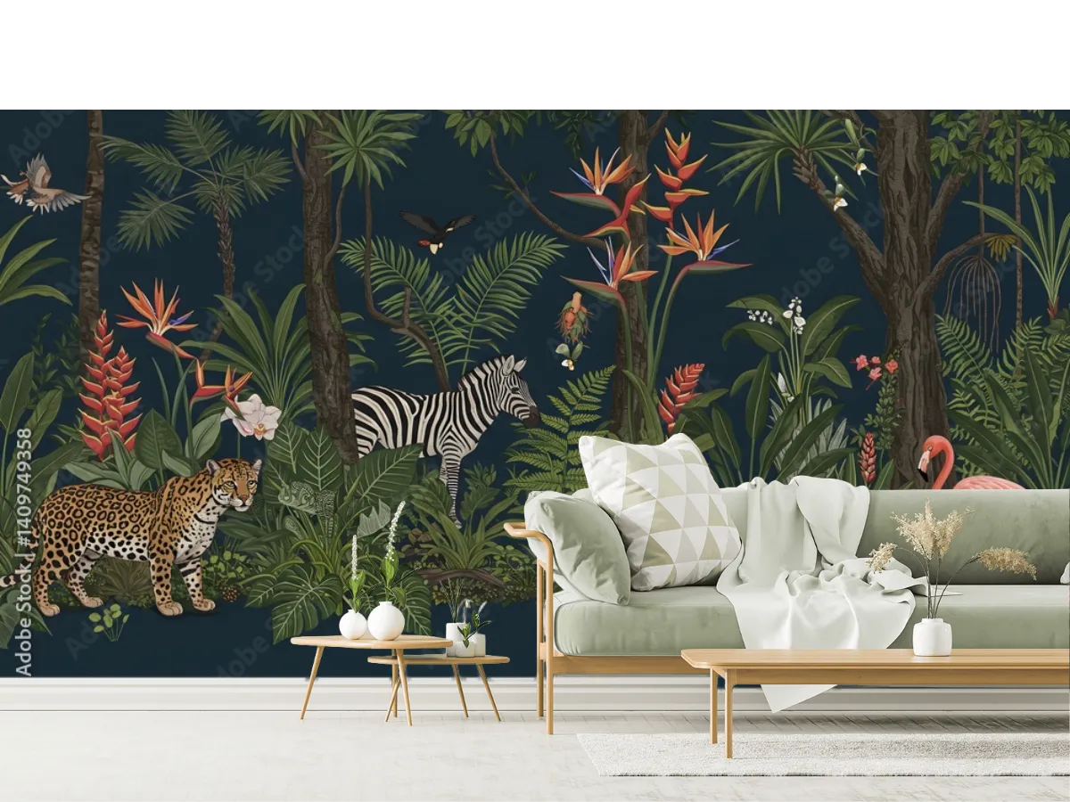 Mural Jungla Exótica Selva Moderna Vinil Arquitectónico