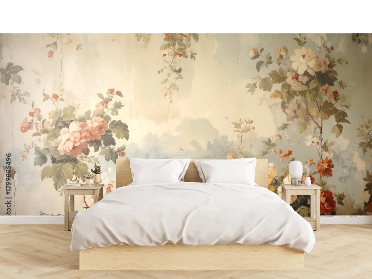 Mural Nostalgia Floral en Vinil Arquitectónico o Papel Tapiz – Fotomural Decorativo Vintage