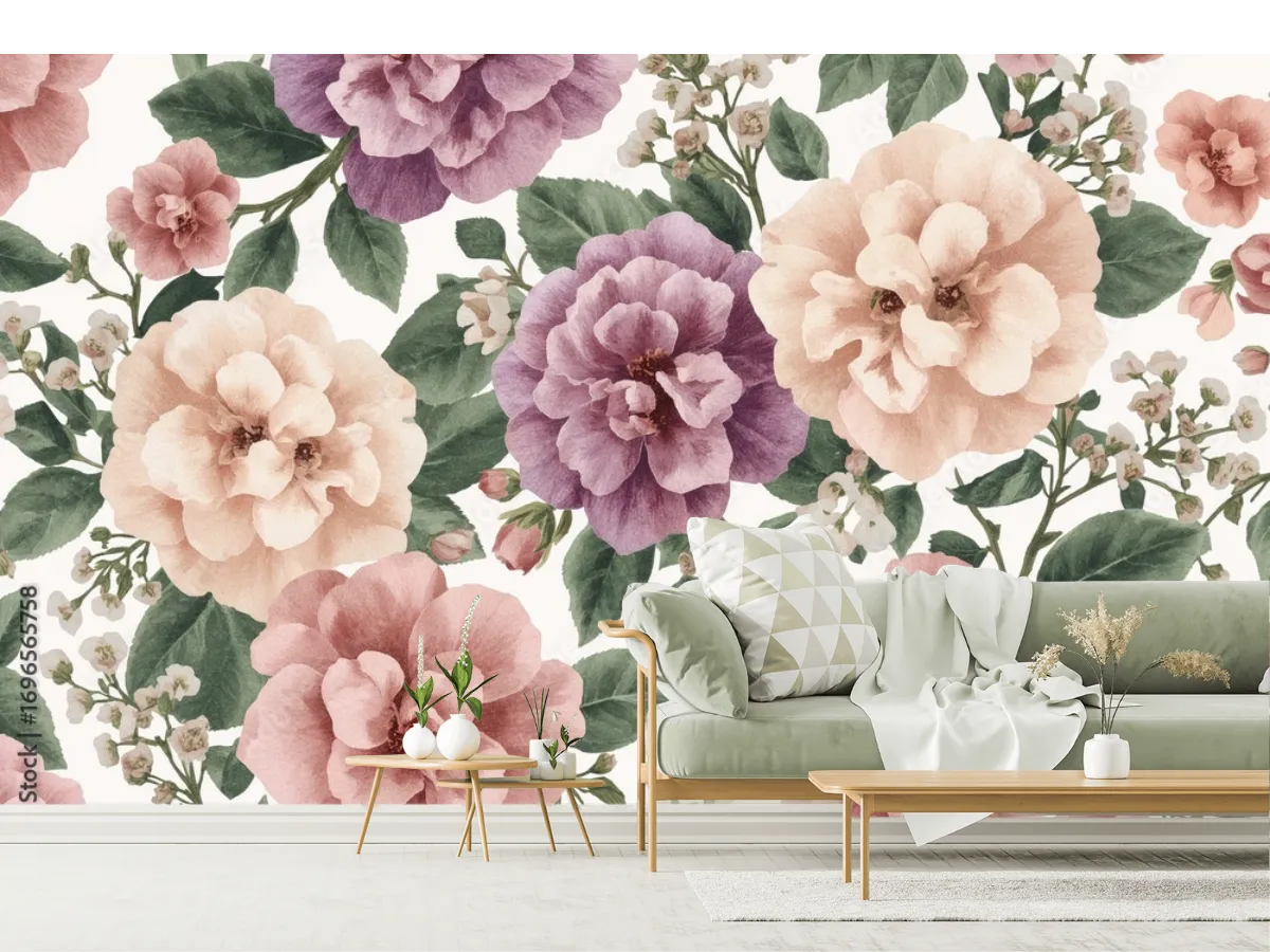 Mural Floral Acuarela Romántica para Decoración de Sala o Recámara