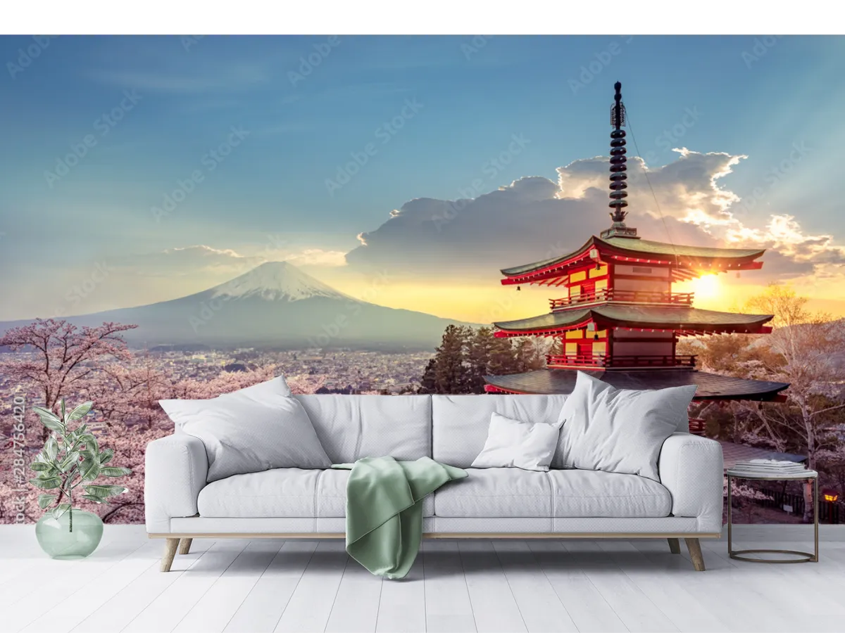 Mural Sakura Fuji Amanecer – Fotomural Vinil Arquitectónico