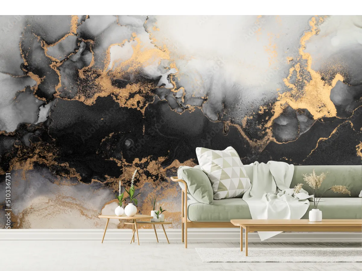 Mural Ébano Dorado - Fotomural Decorativo para Sala, Vinil Arquitectónico