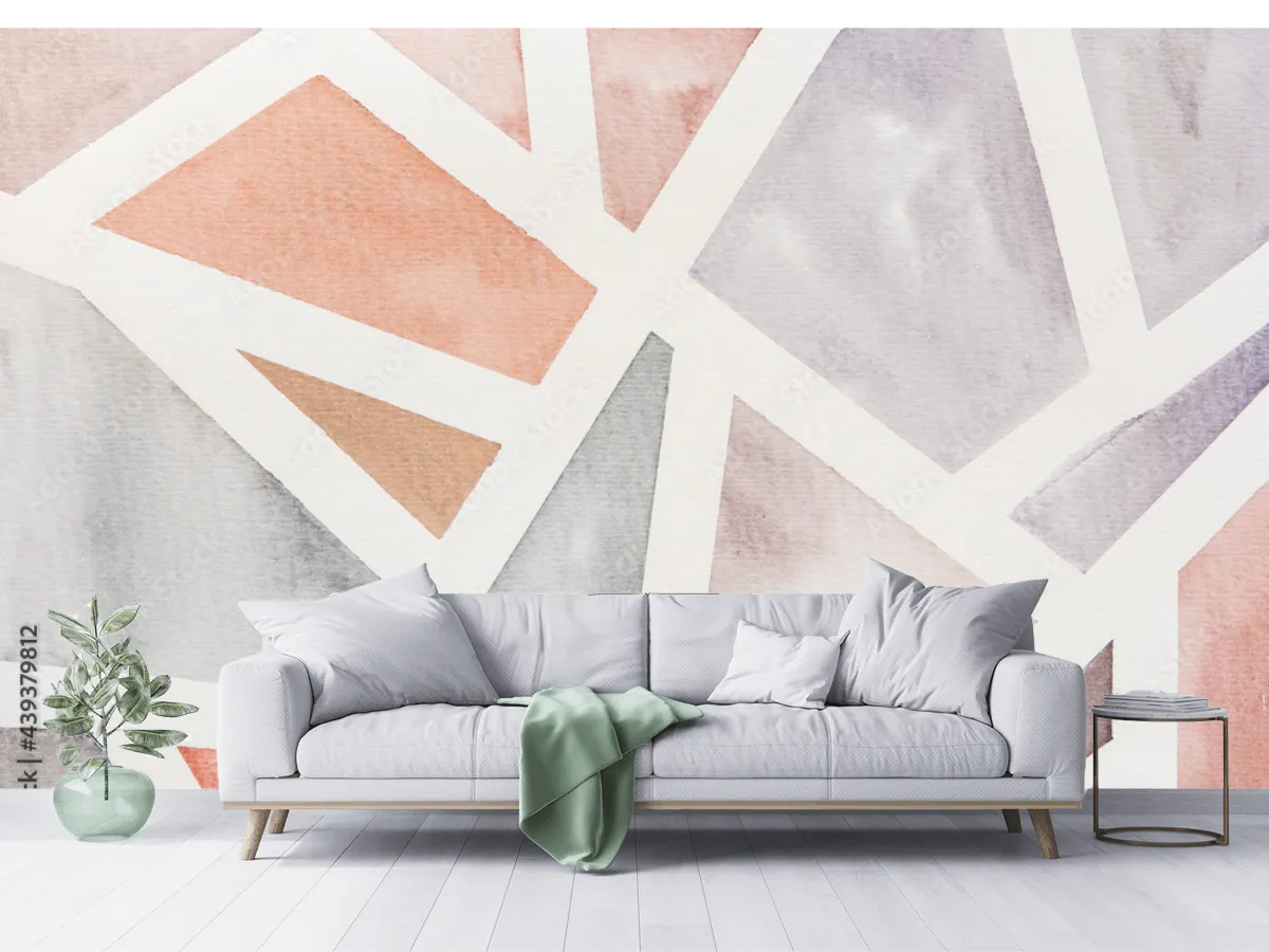 Mural Geometric Pastel Abstracto Vinil Arquitectónico o Papel Tapiz