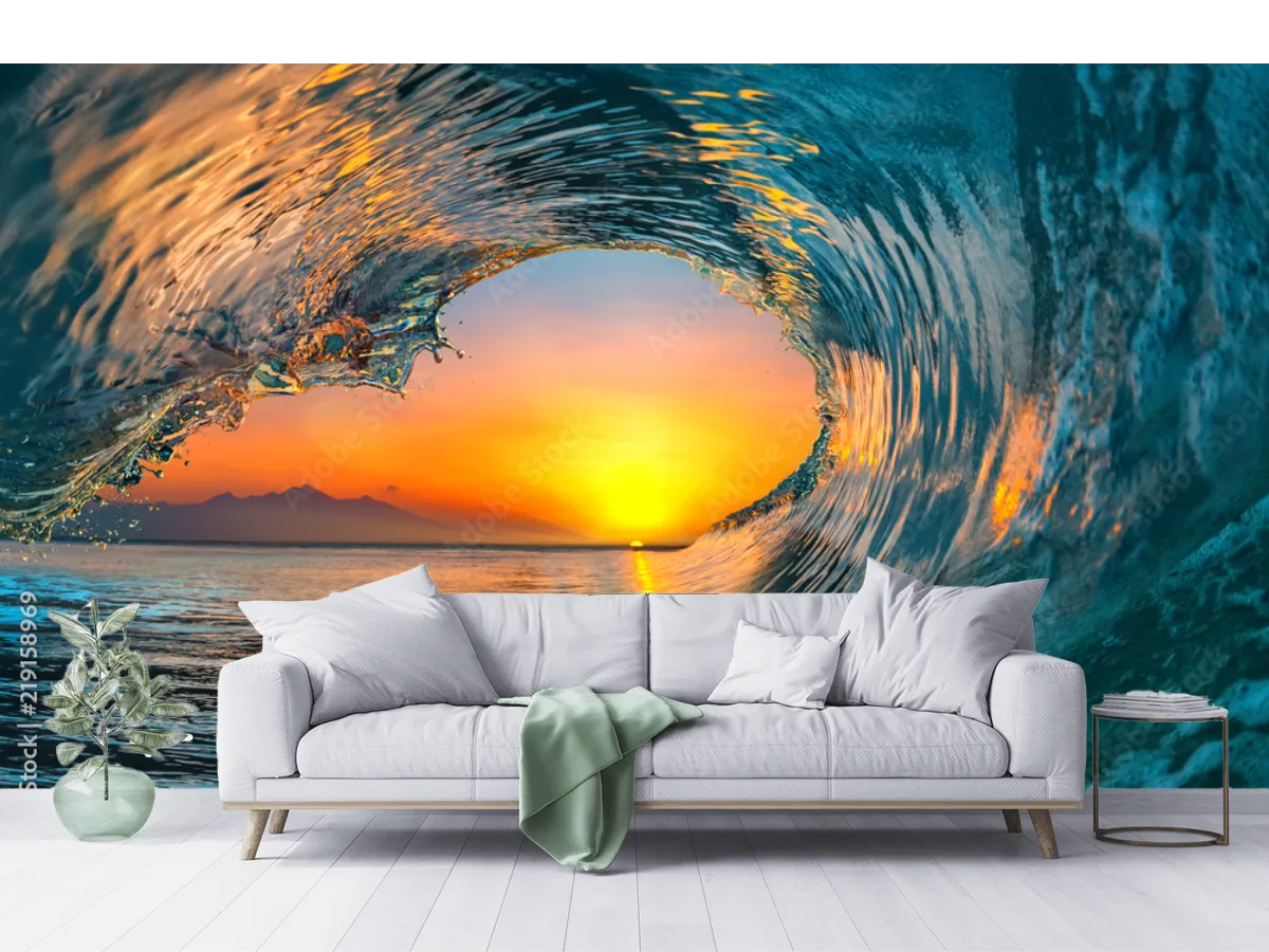 Mural Ola del Amanecer | Fotomural Decorativo de Pared para Sala