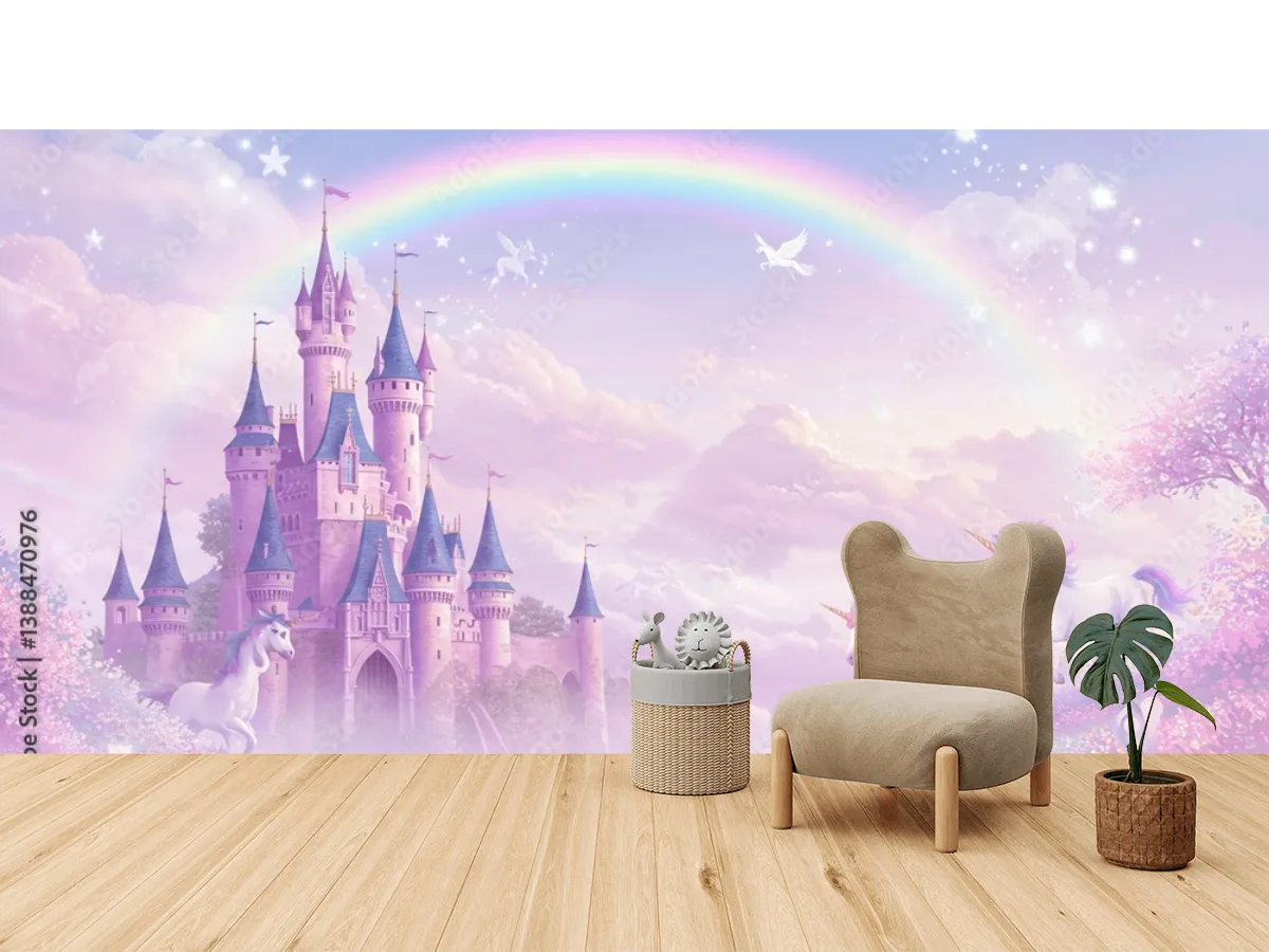 Mural Castillo de Ensueño con Unicornios – Fotomural para recámara infantil en vinil o papel tapiz