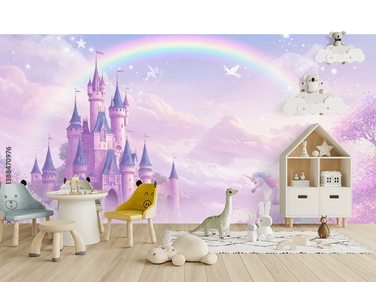 Mural Castillo de Ensueño con Unicornios – Fotomural para recámara infantil en vinil o papel tapiz