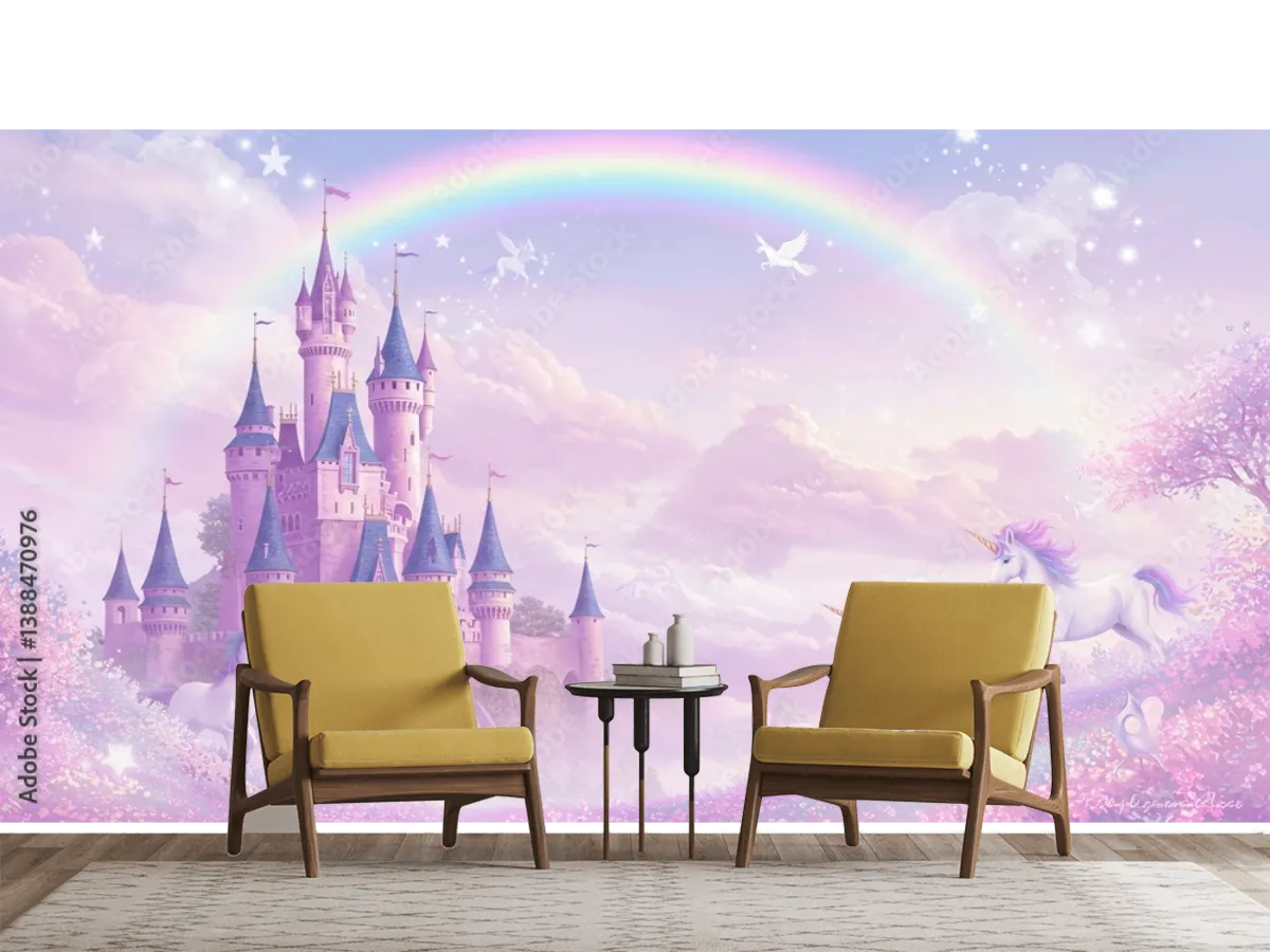 Mural Castillo de Ensueño con Unicornios – Fotomural para recámara infantil en vinil o papel tapiz