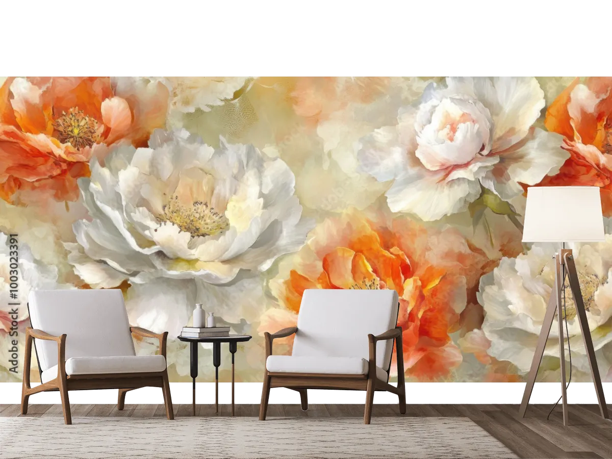 Mural Flores de Ensueño Primaveral para Sala o Recámara – Papel Tapiz Decorativo