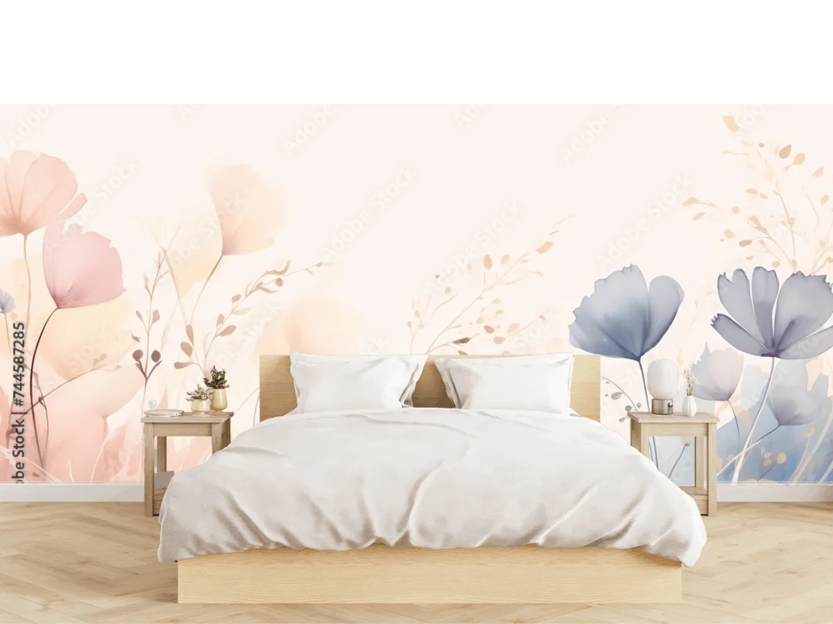 Mural Floral Aurora Pastel para Decoración de Sala en Vinil y Papel Tapiz