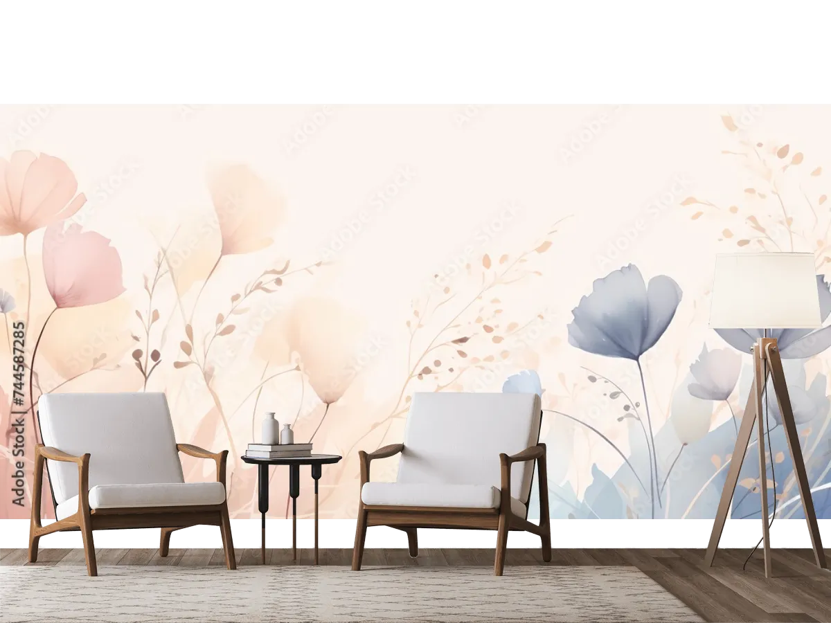 Mural Floral Aurora Pastel para Decoración de Sala en Vinil y Papel Tapiz