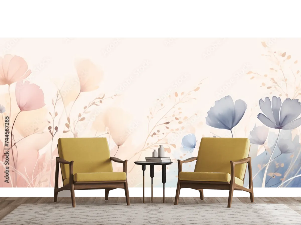 Mural Floral Aurora Pastel para Decoración de Sala en Vinil y Papel Tapiz