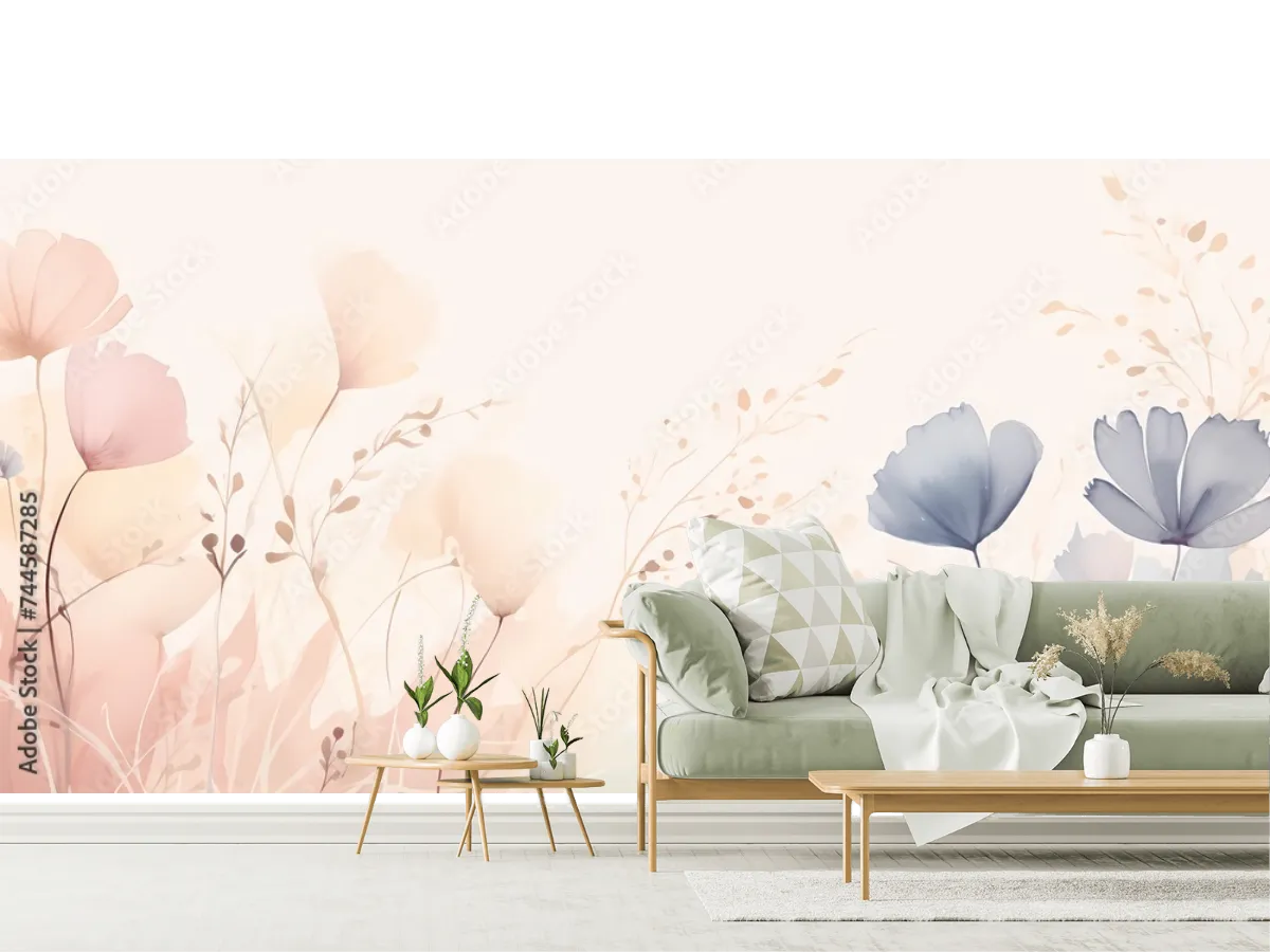 Mural Floral Aurora Pastel para Decoración de Sala en Vinil y Papel Tapiz