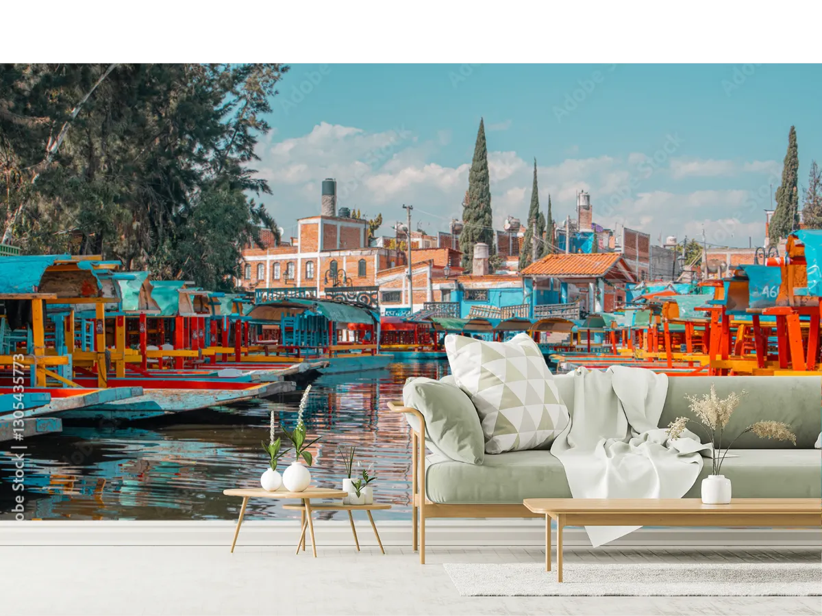 Mural Xochimilco Colorido – Fotomural Decorativo para Sala en Vinil