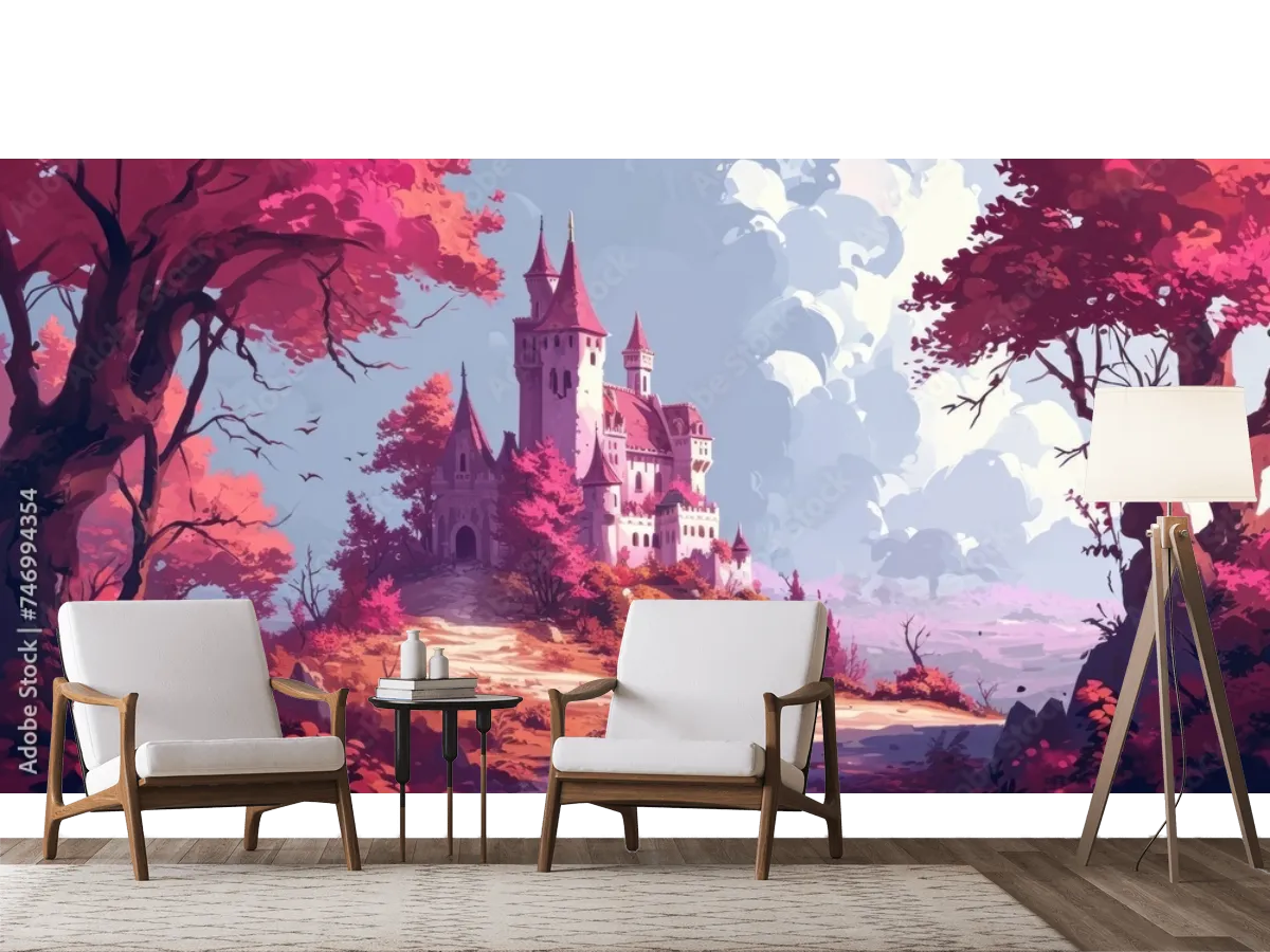 Mural Encantado Castillo de Otoño para Pared - Fotomural Decorativo Vinil, Papel Tapiz o Contract