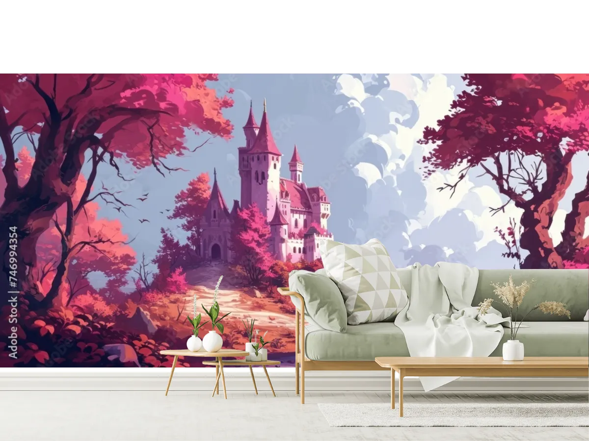 Mural Encantado Castillo de Otoño para Pared - Fotomural Decorativo Vinil, Papel Tapiz o Contract