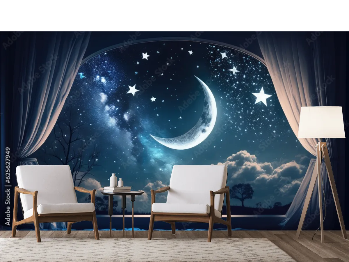 Mural Noche de Ensueño Estrellado en papel tapiz decorativo