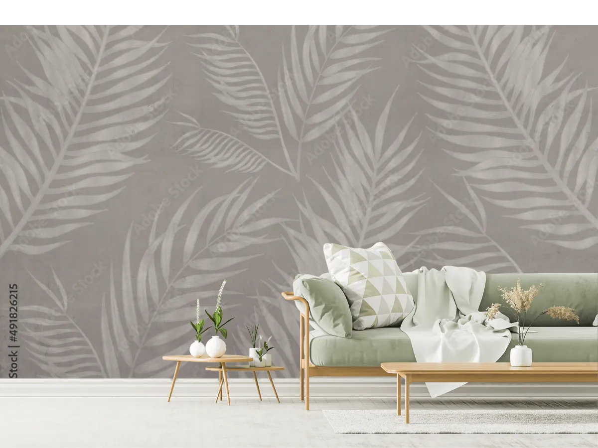 Mural Palmera Sutil Gris para Decoración de Sala y Recámara