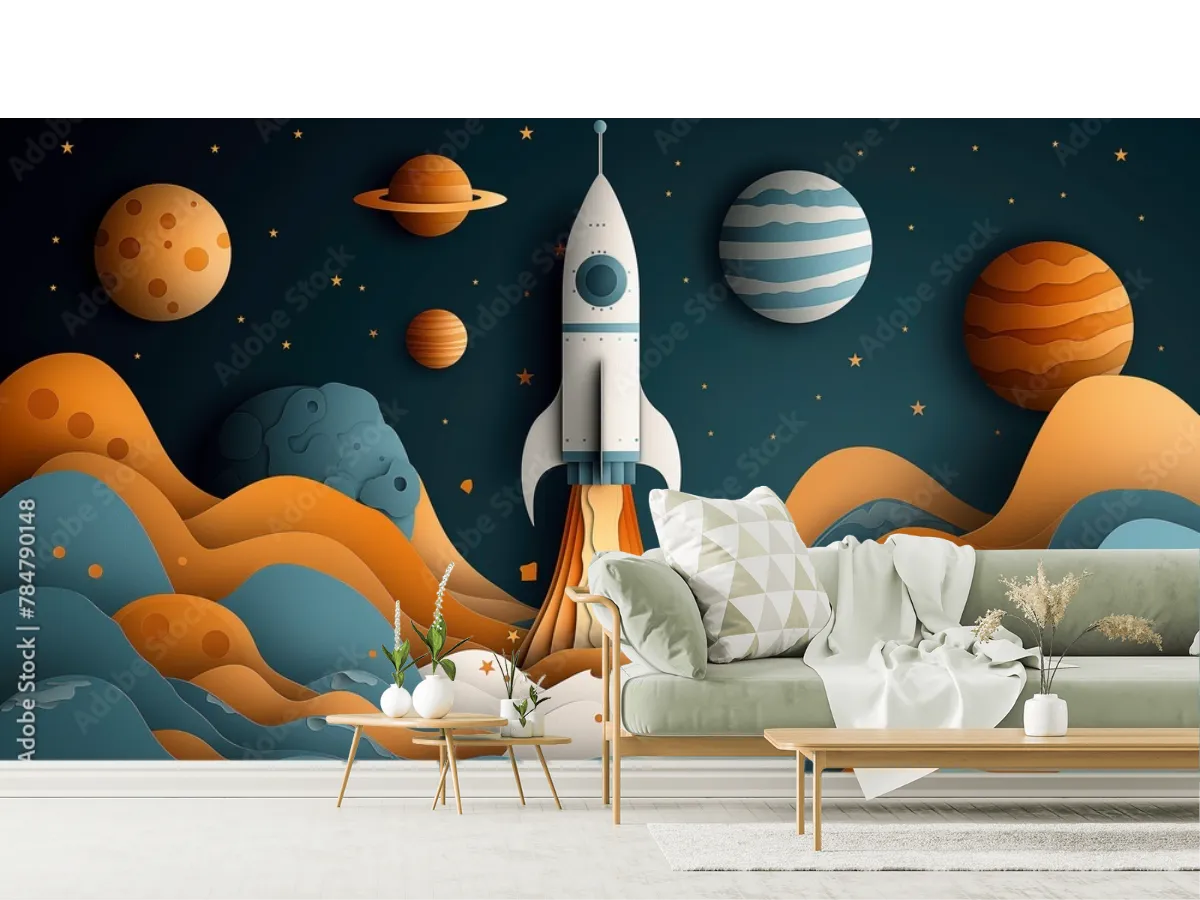 Mural Galaxia de Sueños Espaciales para Pared Infantil en Vinil o Papel Tapiz