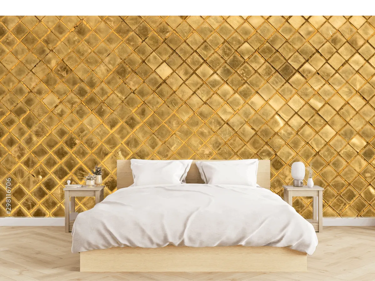 Mural Dorado Cuadrícula Geométrica para Decoración de Pared – Vinil, Papel Tapiz y Más