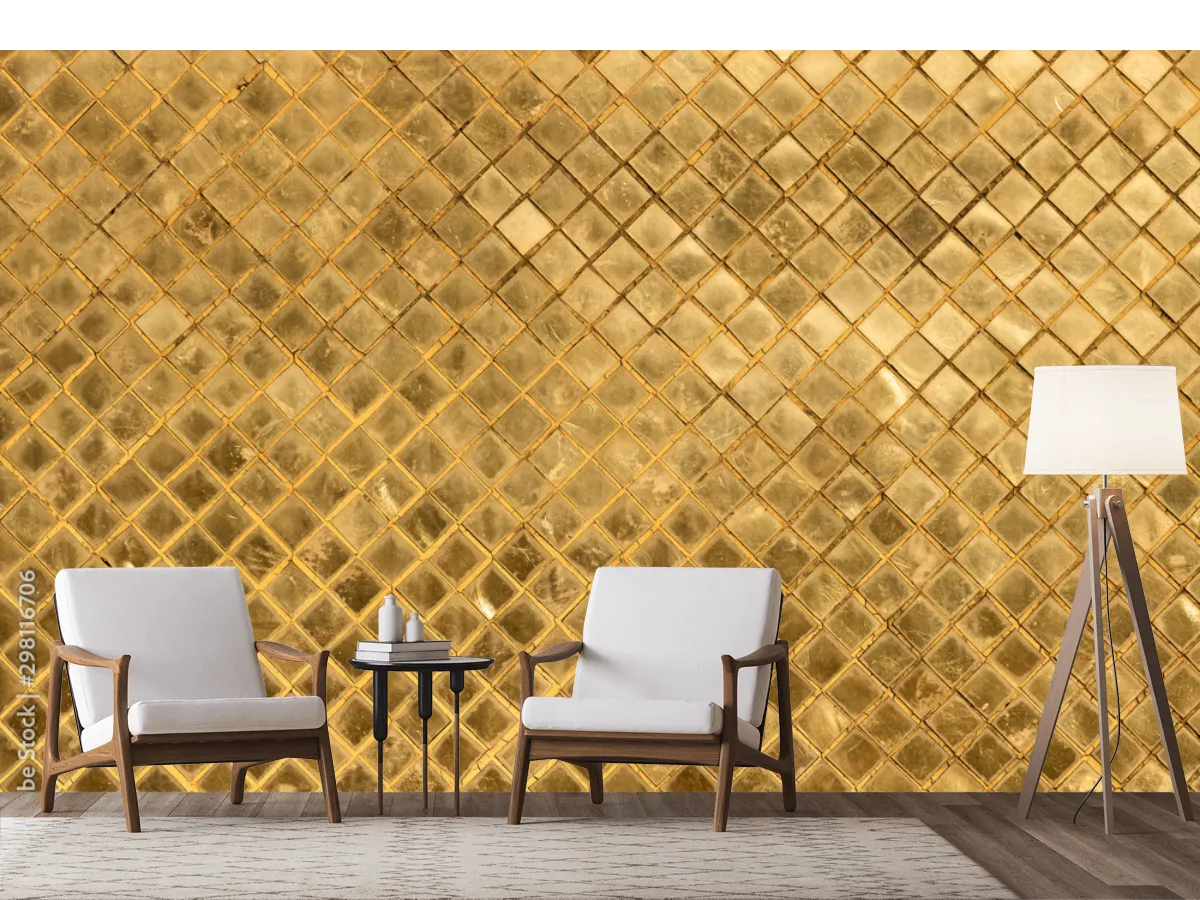 Mural Dorado Cuadrícula Geométrica para Decoración de Pared – Vinil, Papel Tapiz y Más