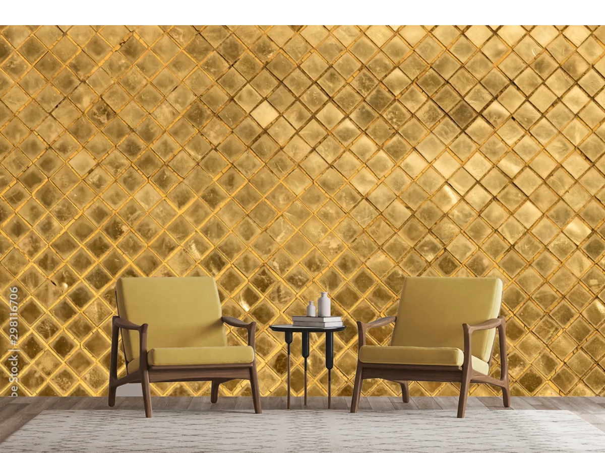 Mural Dorado Cuadrícula Geométrica para Decoración de Pared – Vinil, Papel Tapiz y Más