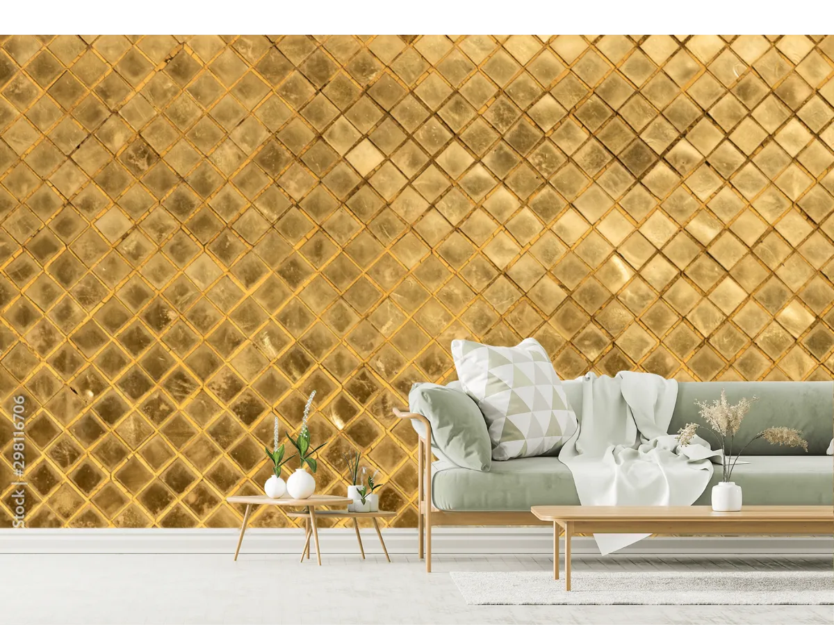 Mural Dorado Cuadrícula Geométrica para Decoración de Pared – Vinil, Papel Tapiz y Más