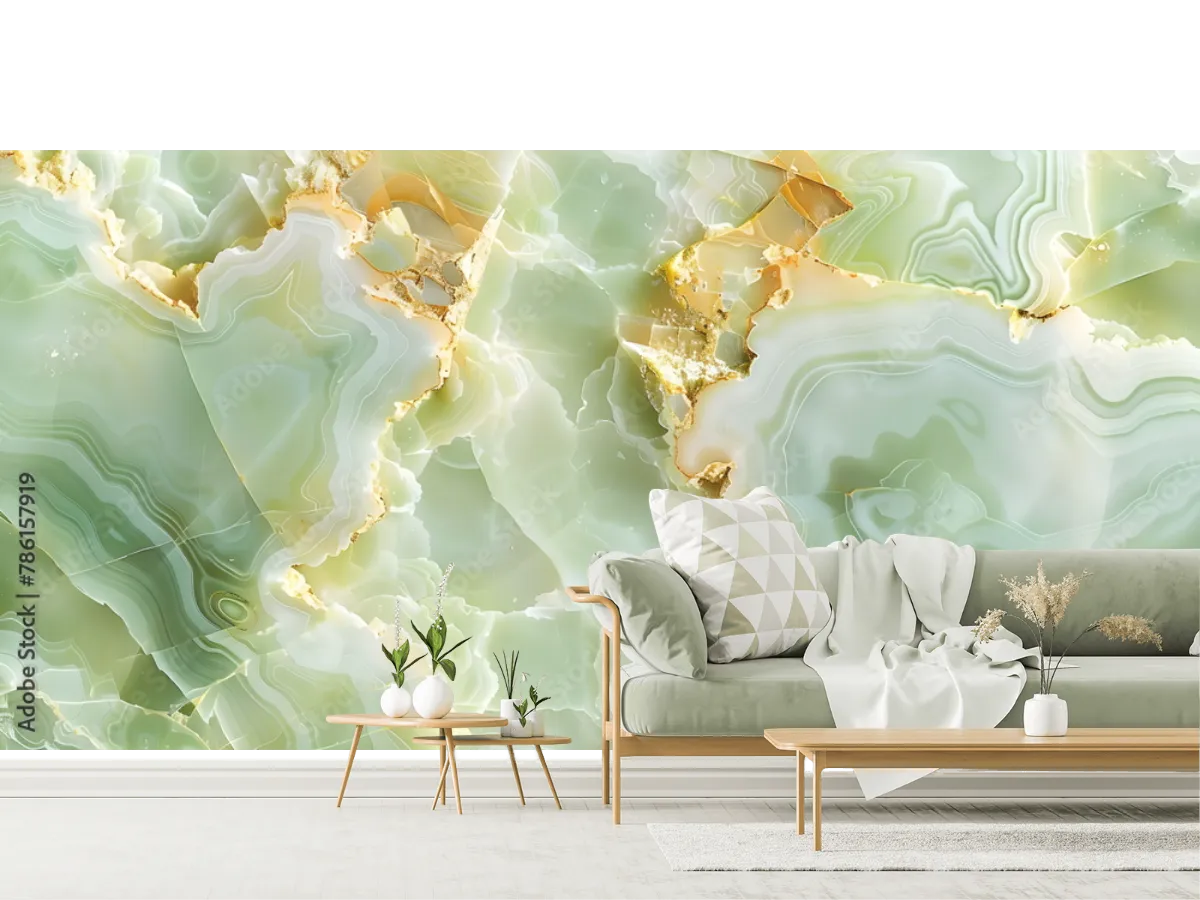Mural Esmeralda Etérea para decoración de sala en vinil arquitectónico o tapiz