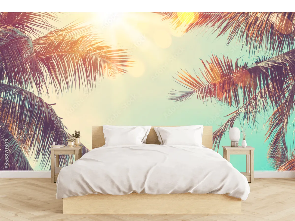 Mural Paraíso Tropical Amanecer Palma Vinil Arquitectónico