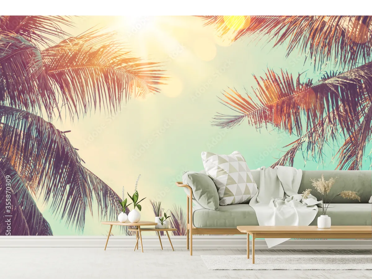 Mural Paraíso Tropical Amanecer Palma Vinil Arquitectónico