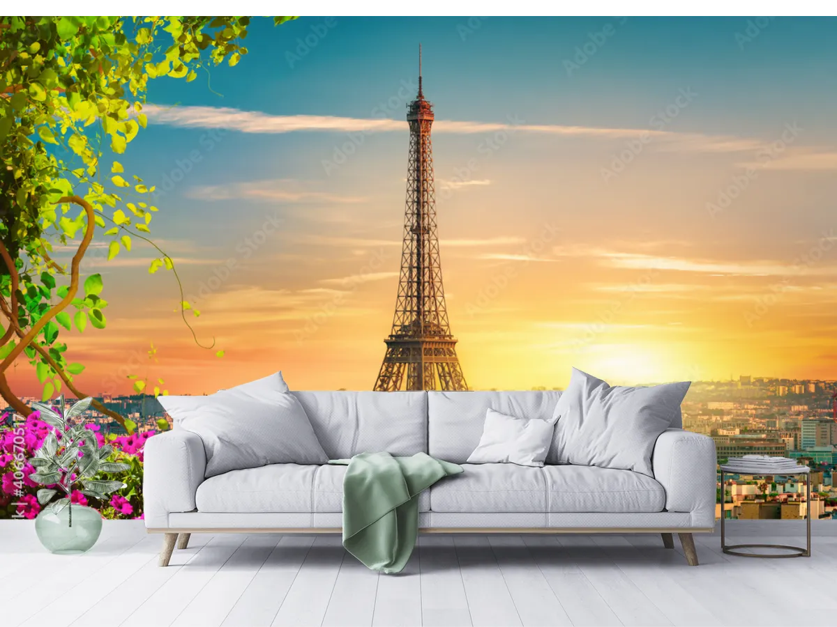 Mural Paris Atardecer Romántico en Vinil o Papel Tapiz