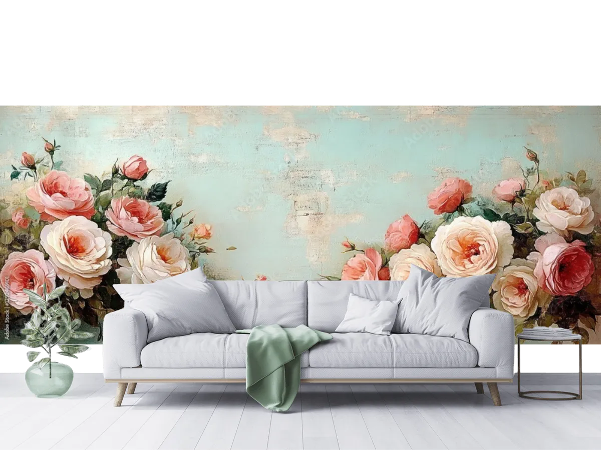 Mural Rosas Vintage Encanto Floral – Fotomural Decorativo en Vinil o Papel Tapiz