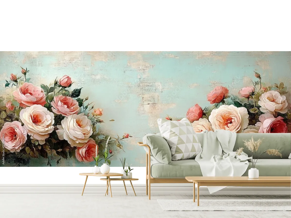 Mural Rosas Vintage Encanto Floral – Fotomural Decorativo en Vinil o Papel Tapiz